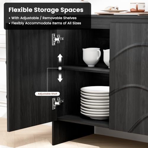 Godchoices 31.5'' Small Sideboard Buffet Cabinet with Storage,Modern Farmhouse Accent Credenza with Wavy Doors & Adjustable Shelf, Console Cabinet for Kitchen,Living Room,Dining Room,Entryway,Hallway - color: Black