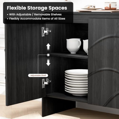 Godchoices 31.5'' Small Sideboard Buffet Cabinet with Storage,Modern Farmhouse Accent Credenza with Wavy Doors & Adjustable Shelf, Console Cabinet for Kitchen,Living Room,Dining Room,Entryway,Hallway - color: Black