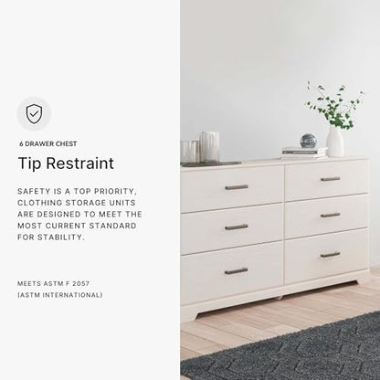 Signature Design by Ashley Stelsie 6 Drawer Bedroom Dresser, White, 60 Inch | Durable engineered wood with replicated grain, 6 deep smooth-gliding drawers, Ample clothing organization - color: White, style: 6 Drawer Dresser
