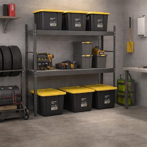 Heavy Duty Stackable Storage Container with Lid, 27 Gallon, 6-Pack | Weather-Resistant Organization Tote with Snap-Tight Lid, for Garage, Basement, Attic, Shed, Closet & Moving - size: 6 Pcs