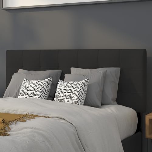 Emma + Oliver Black Full Quilted Tufted Headboard | Adjustable Bed Rail Slots, Fabric Upholstered - color: Black, size: Full