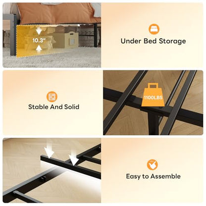 LIKIMIO Twin XL Bed Frame with Headboard, LED Lights and Charging Station | Upholstered sherpa storage headboard with LED & charger; heavy-duty slats; noise-free; modern elegance; natural and cream - color: Natural and Cream, size: Twin XL
