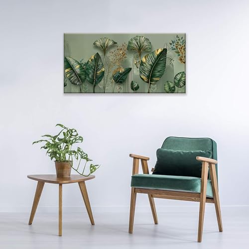 Modern Botanical Wall Art Prints Tropical Green Leaf Gold Accent Canvas Wall Art Decor For Living Room Green Wall Decor Artwork For Walls Pictures For Bedroom Office Home Wall Decoration Aesthetic 20" X 40" - color: LAI-13D, size: 40"L x 20"W