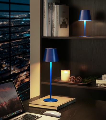 3 Pack Cordless Table Lamp, Portable Battery Operated Lamp with 3 Color Temps and Stepless Dimming, Rechargeable Table Lamp for Dinner, Desk, Cafe, Outdoor (Navy Blue) - color: Navy Blue, size: 3 Pack