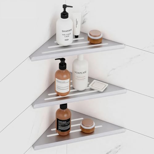 Shower Corner Shelf,304 Stainless Steel Shower Caddy, No Drill Shelf,Won't Fall Off Organizer, Large Capacity Floating Corner Shelves Shampoo Holder (Silver 3-Pack) - color: Silver 3-pack