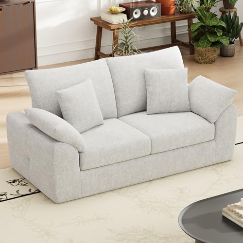MALOL 75.6" Cloud Boneless Sofa, Loveseat Couches with 4 Pillows, Modern Living Room 2 Seater Sofa for Small Space, Apartment, No Assembly, Beige - color: New Beige, size: 75.6"