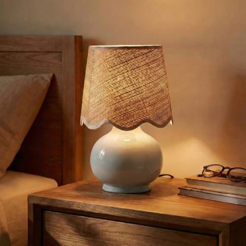 Benton Ceramic Table Lamp with Fabric Shade – 13" Bedside Accent Lamp for Bedroom, Living Room & Nightstand (Grey) - color: Gray