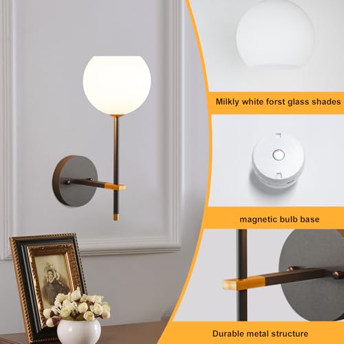 Black Gold Battery Operated Wall Sconces Set of 2, Rechargeable Wireless Wall Lights with Milky White Frosted Glass, 12 RGB and 3CCT Dimmable, Wall Lamps with Remote for Bedroom Living Room Hallway - color: Black Gold