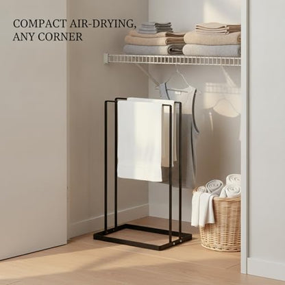Compact Carbon Steel Standing Dry Rack for Indoor Laundry, Space-Saving Floor Clothes Hanger for Apartments & Small Spaces, Black
