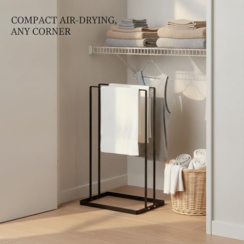 Compact Carbon Steel Standing Dry Rack for Indoor Laundry, Space-Saving Floor Clothes Hanger for Apartments & Small Spaces, Black