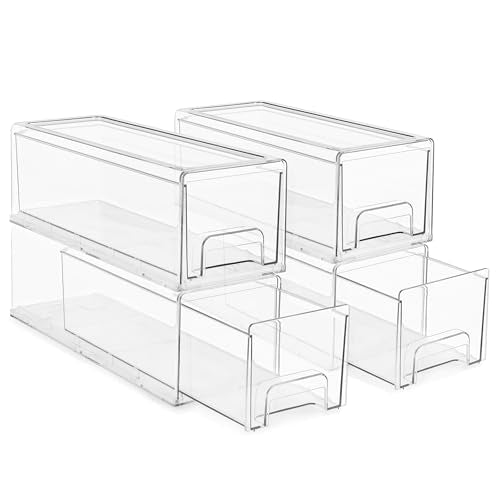 Sorbus Small Wide Clear Storage Drawers (4 Pack) – Stackable Pull-Out Storage Bins for Fridge, Pantry, and Cabinet Organization – Acrylic Drawer Organizers - size: 4 Pack