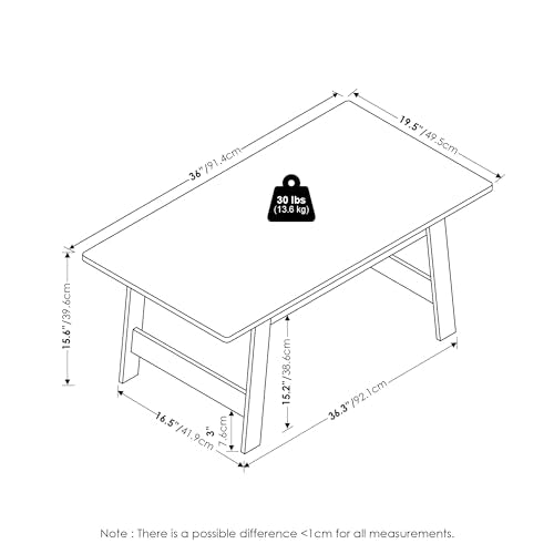 Furinno Beginning Coffee Table, Rectangular Modern Center Table with H-Legs, Side Table, Soft Edges, Easy Assembly, for Living Room, Bedroom, Home Office, White - color: White, size: 36 inches, Straight Legs