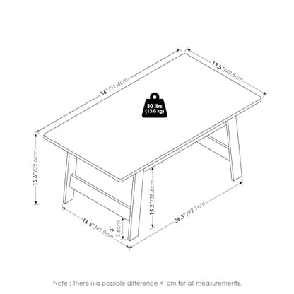 Furinno Beginning Coffee Table, Rectangular Modern Center Table with H-Legs, Side Table, Soft Edges, Easy Assembly, for Living Room, Bedroom, Home Office, White - color: White, size: 36 inches, Straight Legs