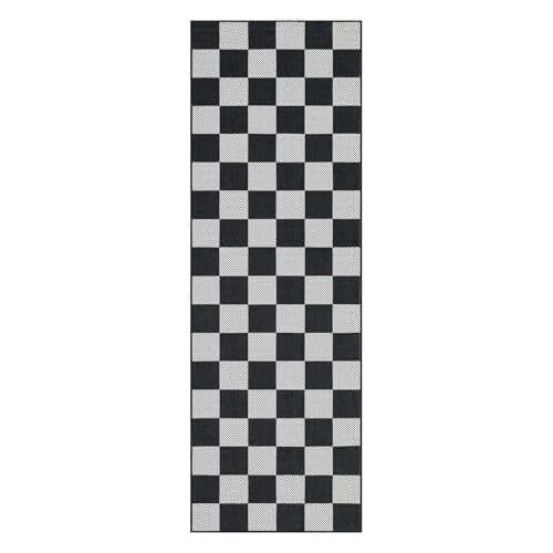 GarveeHome Checkered Black White 2x6 Washable Low-Pile Kitchen Runner Rug | Non-Slip Black and White Stain Resistant Rug for Kitchen Entryway Bedroom Bathroom Geometric Modern Rug TPE Backing - color: Dark, size: 2' x 6' (Rectangular)