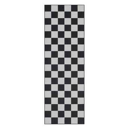 GarveeHome Checkered Black White 2x6 Washable Low-Pile Kitchen Runner Rug | Non-Slip Black and White Stain Resistant Rug for Kitchen Entryway Bedroom Bathroom Geometric Modern Rug TPE Backing - color: Dark, size: 2' x 6' (Rectangular)