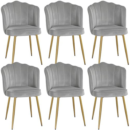 VECELO Velvet Dining Chairs Set of 6, Modern Upholstered Kitchen Chairs with Thick Cushions, Curved Padded Backrest and Metal Legs, for Kitchen, Dining Room, Living Room, Gray - color: Grey, size: Set of 6