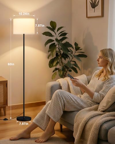 Dimmable Floor Lamp with Remote, 9W 900LM LED Bulb Included | White Shade Black Pole, Lamps for Living Room Bedroom - color: black & white