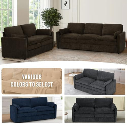 69" Chenille Soft Sofa w/Well-Filled Backrests, Brown | Modern Loveseat w/Plump Pillows, 2 Seater Upholstered Couch w/Thick & Comfy Cushions for Living Room, Bedroom - color: Brown, size: Loveseat