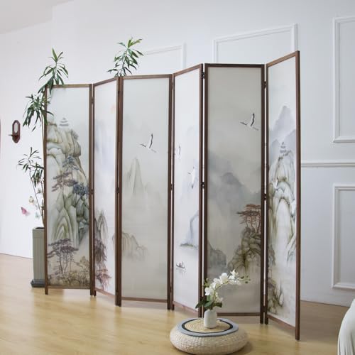 6 Panel Room Divider Screen,Double Faced Room Divider Folding Wall Divider for Room Separation,Mountains and Waters Landscape,67" H x 94.5" W - color: Mountains and Waters, size: 6 Panel