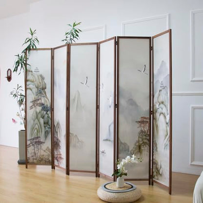 6 Panel Room Divider Screen,Double Faced Room Divider Folding Wall Divider for Room Separation,Mountains and Waters Landscape,67" H x 94.5" W - color: Mountains and Waters, size: 6 Panel