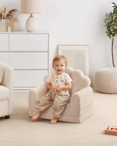Blissful Diary Kids Couch, 2-in-1 Soft Kids Sofa, Kids Sofa Chair, Comfy Kids Furniture for Playroom, Reading & Play, Shell Beige - color: Shell Beige