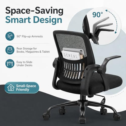 Ergonomic Office Chair, Home Office Desk Chair, Breathable Mesh Desk Chair with Adjustable Lumbar Support and Flip-up Armrests, Game Chairs, 360° Swivel Desk Chairs for Conference, Meeting Room(Blank) - color: Black