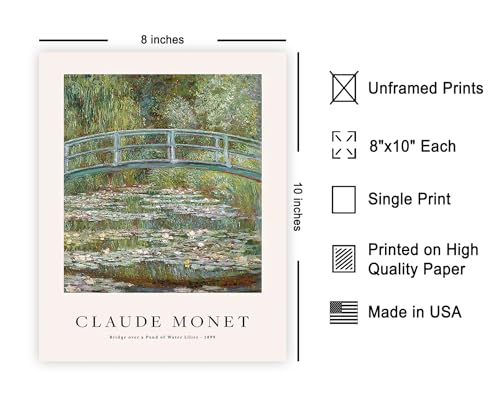 Poster Master Monet Poster - Retro Watercolor Print - Bridge Over A Pond Of Water Lilies, Abstract, Colorful, Aesthetic - 8x10 UNFRAMED Wall Art - Gift for Artist, Friend - Wall Decor for Home, Dorm - color: Style-09, size: 8"L x 10"W