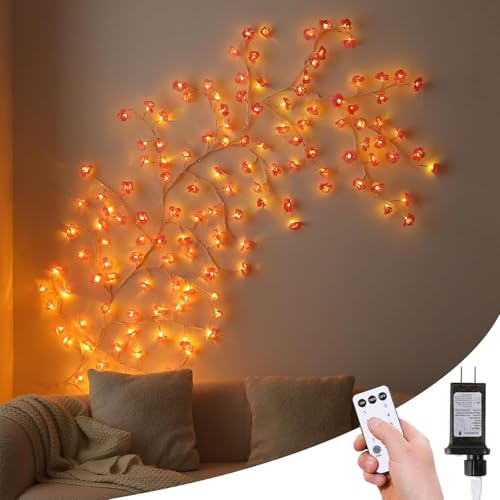 NIDISETPJAS Cherry Blossom Lights with Remote, 7.5 Ft 144 Flowers Enchanted Willow Vine Lights, 18 Branches 144 LEDs Lighted Willow Vine Tree Lights for Walls Bedroom Home Room Decor, White Branch - color: White-Flower, size: 1 Pc