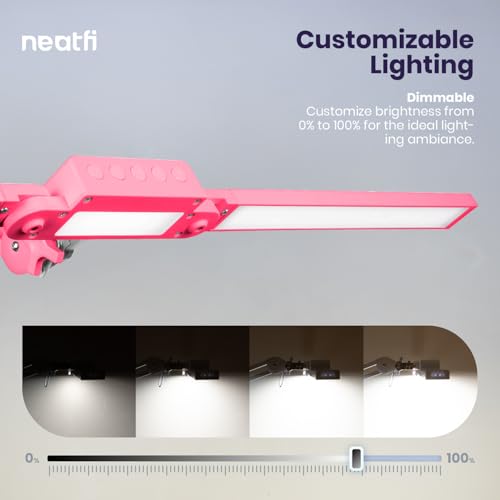 Neatfi Pro LED Desk Lamp | 3,000 Lumens | Dimmable 30W Desk Light | 360 SMD LEDs | CRI 95 | Adjustable Color Temperature | Home, Office, or Workbench (Pink, 41-Inch, CCT with Clamp) - color: Pink