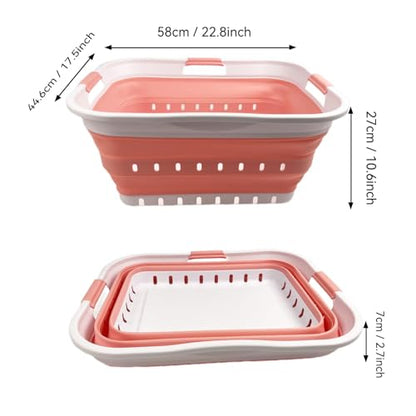 SAMMART 42L (11 gallon) Collapsible Plastic Laundry Basket - Foldable Pop Up Storage Container/Organizer - Space Saving Hamper/Basket (1, White/Quartz Pink) - color: White/Quartz Pink