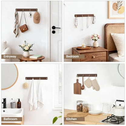 Mkono Wall Mug Holder, Wooden Coffee Cup Hanger Rack with 8 Hooks, Brown | 2 Pcs Storage and Display Mug Shelf, Space Saving, Easy Install, Durable Metal Hooks, Kitchen Dining Coffee Bar Organizer