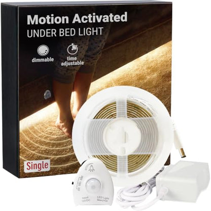 Under Bed Light Motion Sensor Dimmable Warm White LED Strip Night Light for Bedroom Stairs Cabinet Auto On Off Gentle Glow Single Kit 5FT - size: Single(5FT x 1)