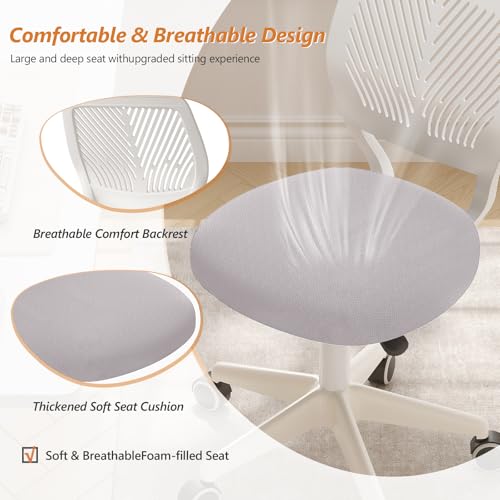 JPBSTO Armless Desk Chair, Height Adjustable Swivel Office Rolling Task Chairs with Soft Mesh Padded Cushion, Ergonomic Small Study Computer Chair for Girls Boys Teens (Gray, 1PC) - color: Grey