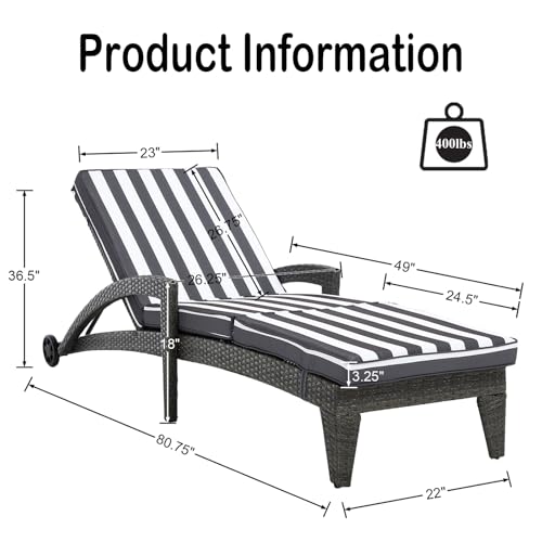 Patio Chaise Lounger Set of 4, Outdoor Lounger Patio Chairs, Heavy Duty Lounge Chairs Outdoor, Chaise Lounges for Resort, Backyard, Deck, Poolside, Garden, Grey Stripe - color: Grey Stripe, size: 4 pack
