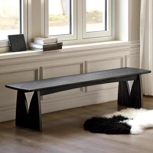 Black Wood Dining Bench, Armless Wooden Entryway Stool, Narrow Farmhouse Window Seat, Skinny Seat, Suitable for Bedroom, Living Room, Dining Room, Hallway(120x30cm/47.2x11.8in) - size: 120x30cm/47.2x11.8in