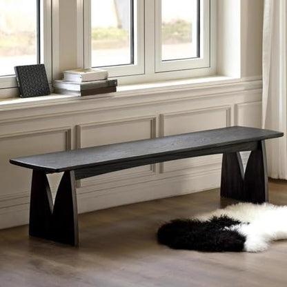 Black Wood Dining Bench, Armless Wooden Entryway Stool, Narrow Farmhouse Window Seat, Skinny Seat, Suitable for Bedroom, Living Room, Dining Room, Hallway(140x30cm/55.1x11.8in) - size: 140x30cm/55.1x11.8in