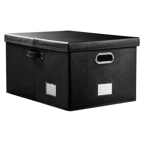 Collapsible Storage Box with Lid [1-Pack] Leather Fabric Foldable Storage Bin Organizer Container Basket Cube with Cover for Home Bedroom Closet Office Nursery Black (22.8X15.7X11.8) - color: Black, size: X-Large(1-Pack)