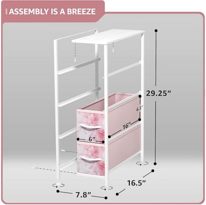 Sorbus Kids Narrow Dresser with 4 Drawers - Vertical Slim Storage Chest of Drawers with Steel Frame, Wood Top & Easy Pull Fabric Bins for Small Spaces, Closets, Bedroom, Bathroom & Laundry - color: Tie-dye Pink, style: 4 Drawer