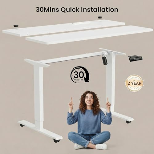 Electric Standing Desk with Wheels, 63'' x 24'' Standing Desk Adjustable Height with Charging Station, 2 USB Ports, 3 Power Outlets, 4 Caster, 27''-46'' Lifting Range Stand up Desk(White) - color: White, size: 63 x 24''