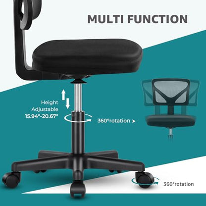 OLIXIS Armless Home Office Chair, Ergonomic Small Desk Chair | Mesh Back, Removable Washable Foam Cushion, Height Adjustable, Rolling Swivel Wheels, Small Space, Black - color: Black