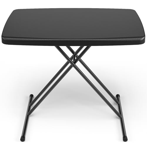 Folding Table 30 Inch - Small Desk Adjustable Height TV Tray for Laptop, Couch, Camping - Heavy Duty Utility Foldable Table for Small Spaces, No Assembly Required, Black Granite - color: Black, size: 30in×19.5in