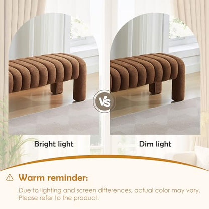 63" Bedroom Bench, Upholstered Entryway Bench, Modern End of Bed Ottoman with Solid Wood Legs and Adjustable Foot Pegs for Entryway, Dining Room and Living Room (Rust Brown Boucle) - color: Rust Brown Boucle, size: 63"