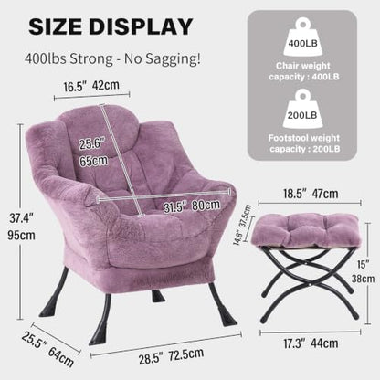 Lazy Chair with Ottoman, Comfy Reading Accent Chair, Plush Purple | Foldable Footrest, Padded Seat and Backrest, Side Pocket for Lounging in Living Rooms, Bedrooms, Dorms and Small Spaces - color: Plush-purple