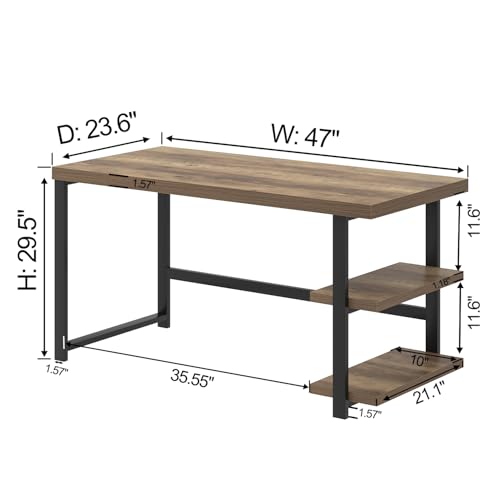 Computer Desk, Wood and Metal Home Office Desk with Storage Shelves, Small Study Writing Table Workstation for Bedroom Living Room, Rustic Oak, 47 Inch - color: Rustic Oak, size: 47 inch