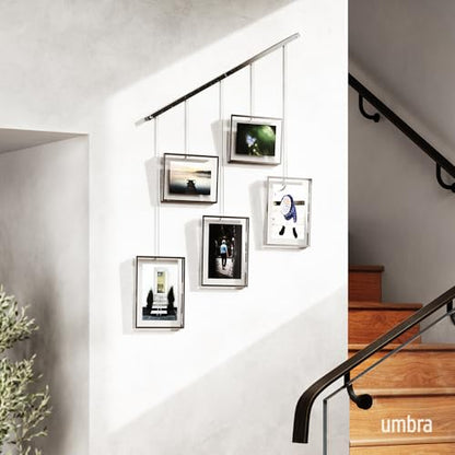 Umbra Exhibit Picture Frame Set, Adjustable Wall Mount, Set of 5, Chrome | Steel construction, customizable layout, damage-free hanging, fits 4x6 and 5x7 photos, includes mounting hardware - color: Chrome, size: Set of 5, style: 5-Opening