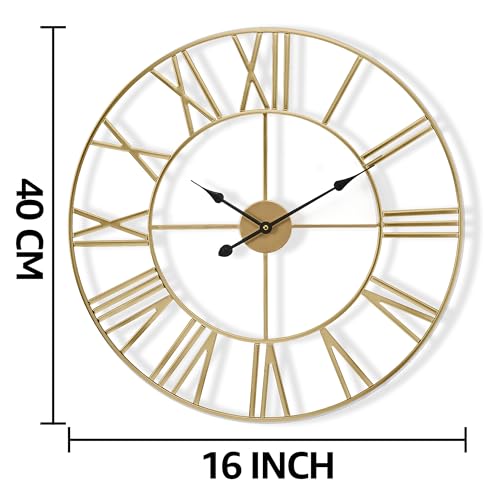 Sorbus Large Wall Clock for Living Room Decor - 16 inch Big Wall Clock Decorative - Battery Operated - Roman Numeral Analog Large Clock for Bedroom, Room, Home, Kitchen, Office, Wall Decor (Gold) - color: Gold, size: 16"