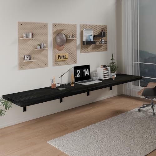 IAE Wall Mounted Folding Table with Pine Wood,72" x 16"Floating Wall Desk | Laundry Folding Table with Shelf Brackets,Fold Down Desk Shelf,Fold Workbench for Apartments,Home,Laundry Room,Kitchen,Black - color: Black, size: 72*16* 8 Inch