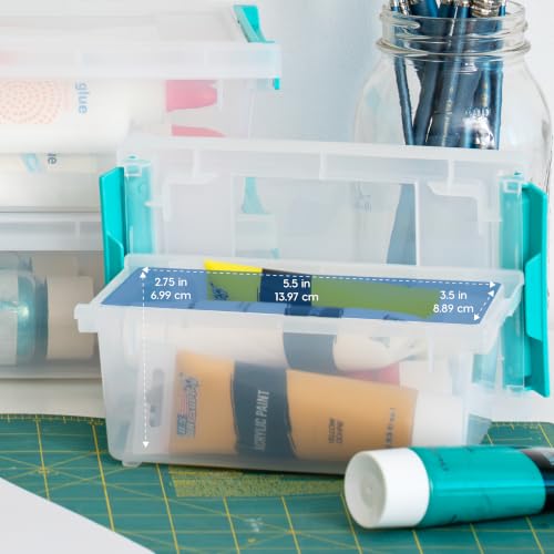 IRIS USA Storage Bins with Lids |Made in USA| 1 Qt - (6-Pack) - Clear | Sensory Craft Organizers, Plastic Clip Box Totes, Flat Containers for Organizing Paper, Office, Art & Study Supplies - color: Clear/Seafoam Blue, size: 1 Qt. - 6 Pack