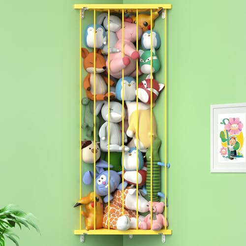 Stuffed Animal Storage Shelf Organizer - Corner Stuffed Animal Holder Length Adjustable - Wall Plush Storage Net for Playroom Bedroom (Yellow, Standard) - color: Yellow, size: Standard