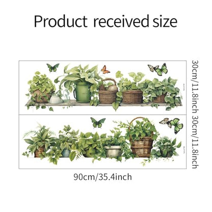 Green Plant Wall Decals 3D Bonsai Tropical Plant Betterfly Wall Sticker Creative Vinyl Peel and Stick Removable Wall Art Decor for Living Room Bedroom Home Office - style: Green Plant 1